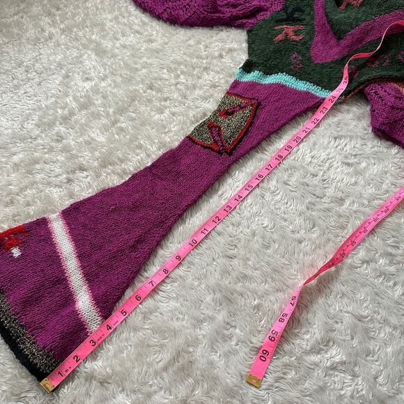 Handmade Madonna Knit Crochet Hooded Sweater Multicolor Bell Sleeve OSFM - Picture 6 of 11